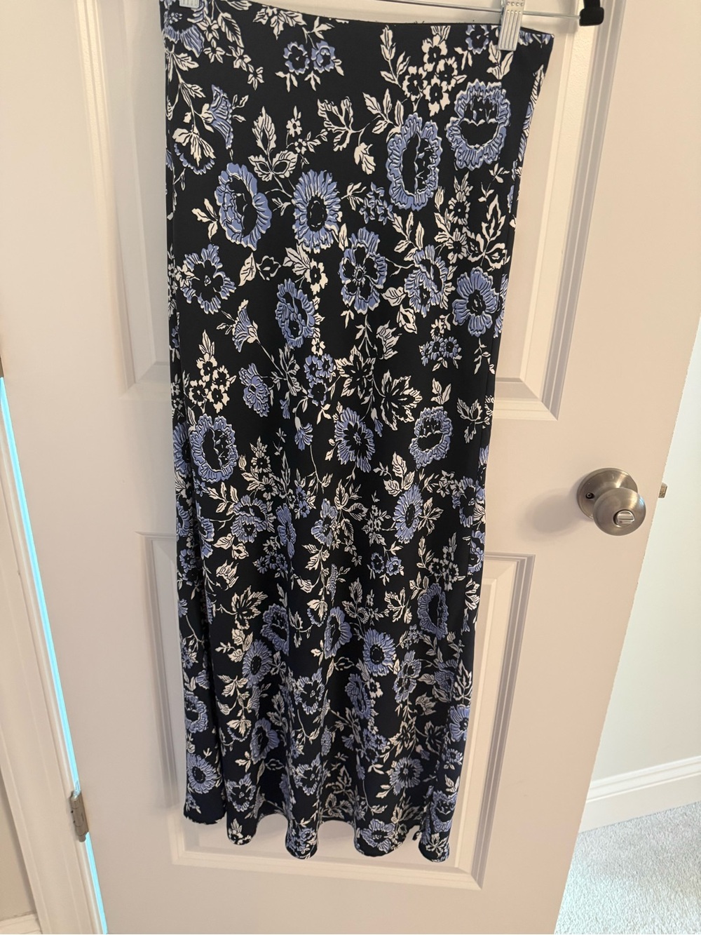 LOFT Black Maxi Skirt with Blue and White Floral Print
